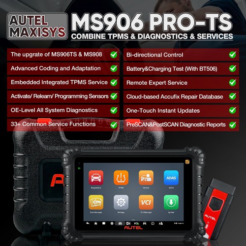 [Only US Ship No Tax] Autel Maxisys MS906 Pro-TS DIAGNOSTIC SCANNER Bi-Directional Control Add TPMS 31 Services ECU Coding and Adaptations