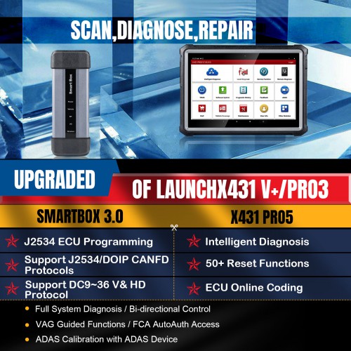 2024 Launch X431 PRO5 PRO 5 Full System Intelligent Diagnose J2534 ECU Programming Online Programming for BMW & Benz 50+ Maintenace FCA AutoAuth