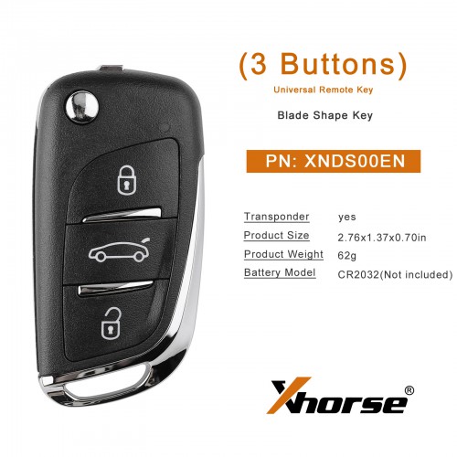 [UK/EU Ship] XHORSE XNDS00CH VVDI2 DS Type Wireless Universal Remote Key 3 Buttons for VVDI Key Tool 5pcs/lot