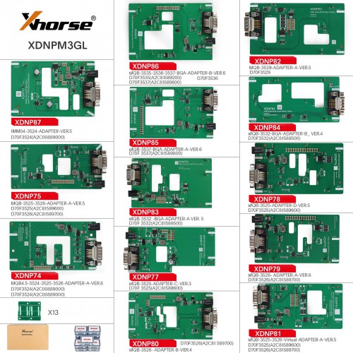 [US/UK/EU Ship] 2024 Xhorse MQB48 Adapters No Disassembly No Soldering 13 Full Set XDNPM3GL Work With Multi-PROG/ VVDI PROG/ Key Tool Plus