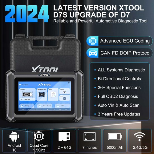 [US/UK Ship] 2024 XTOOL D7S Diagnostic Tool Support ECU Coding Bidirectional Scanner Key Programming, OE Full Diagnosis DoIP & CAN FD Update Ver.of D7