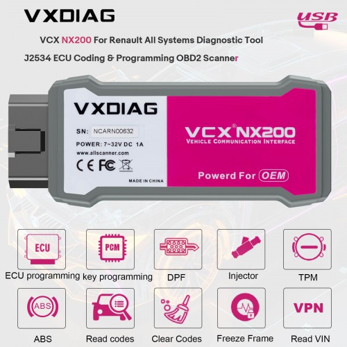 [EU Ship No Tax] VXDIAG VCX NX200 For Renault All Systems Diagnostic Tool J2534 ECU Coding & Programming