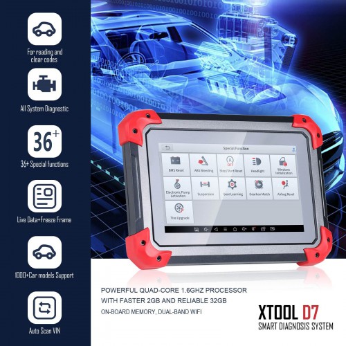 XTOOL D7 Diagnostic Tool Bi-Directional Tool with Full System 36+ Services Key Programming ABS Bleeding Injector Coding add ECU Coding