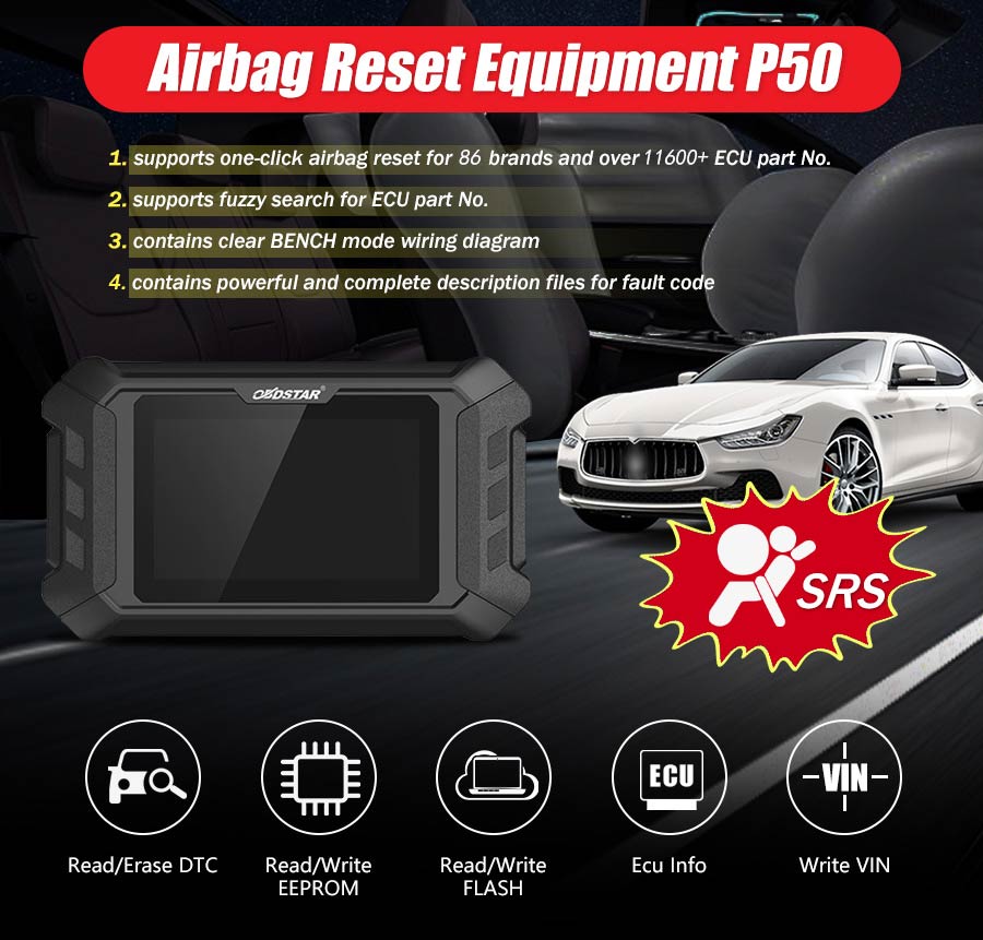 OBDSTAR P50 Airbag Reset features